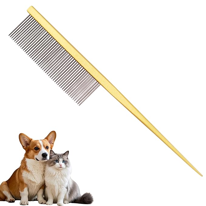 Grooming Pet Comb Rat Tail Dematting Cat and Dog Comb，Rounded Ends Design for Safe Tangle Removal, Hairstyling, Massage，Loose Hair Removal，Prevent Irritation，Fluffing Paws,Face,Tail,Remove Tear Stain