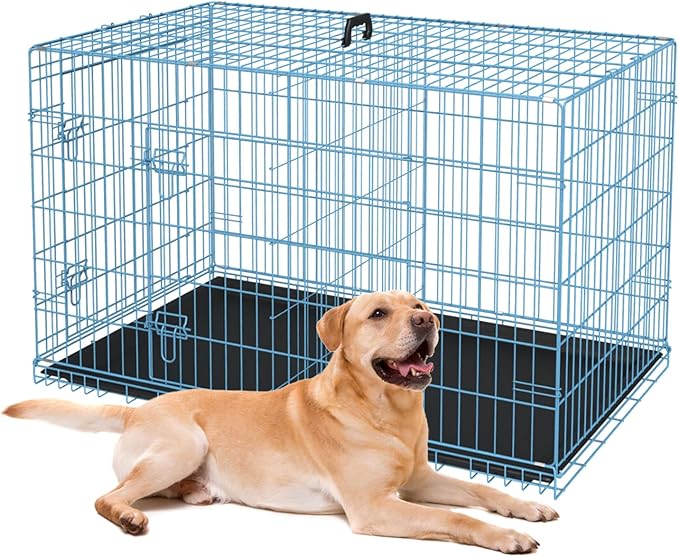 BestPet | Dog Crate | 36" | Blue | Foldable Metal Kennel with Double Doors, Secure Slide-Bolt Latches, Leakproof Tray | Portable Dog Cage for Medium Sized Breeds | for Travel, Indoor & Outdoor Use