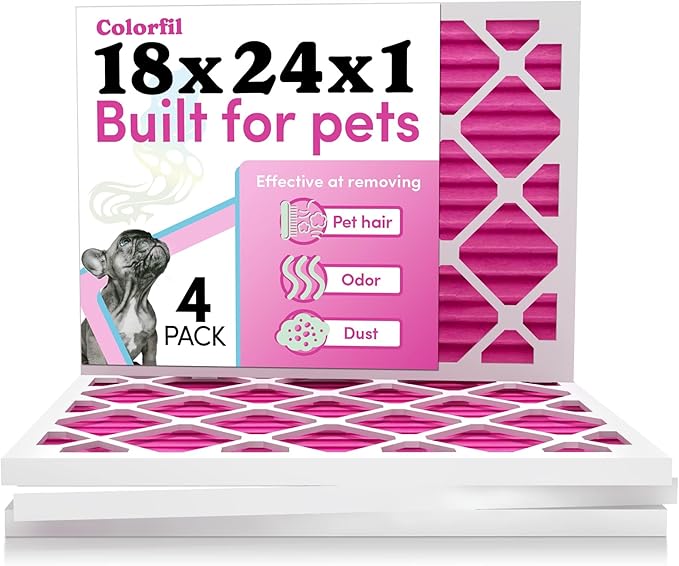 Colorfil 18x24x1 Air Filter (4-Pack) | Made in the USA | Color Changing | Remove Cat and Dog Odor | MERV 8 for Pet Hair Dander and Dust | 17.5"x23.5"x0.75" Exact Size