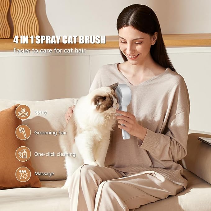 Cloud Care Cat Brush for Indoor Cat Steam Brush for Shedding Spritz Defur Comb for Cats Dogs Steam Brushes for Long Short Hair Cats Dogs Pet Steam Brushes for Massage Grooming Self-Cleaning