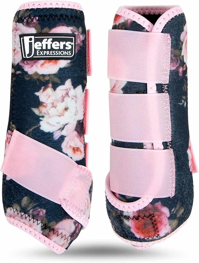 Jeffers Expression Protective Horse Boots 1 Pair, Rose Garden - Safe Neoprene Leg Guards, Comfortable Fit, Durable Strap Closures, Front & Hind Support, Accessories for Travel & Riding - Small