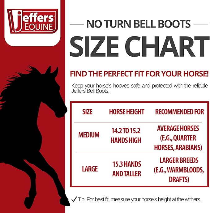 Jeffers Equine No Turn Bell Boots for Horses - Black, Large | Shock Absorbing Hoof Protection | Secure Double Hook & Loop Closure, Perfect for Travel, Turnout, Training, & Riding - 1 Pair