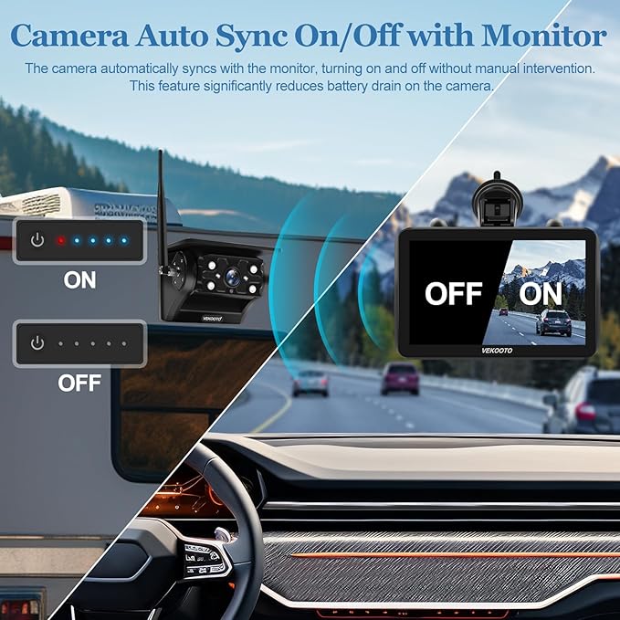 VEKOOTO Magnetic Solar Wireless Backup Camera VK7, 7'' IPS Touchscreen Monitor HD1080P No Wiring 15,000mAh Rechargeable Camera System for Hitching Gooseneck Horse Trailer RV Camper Car Truck