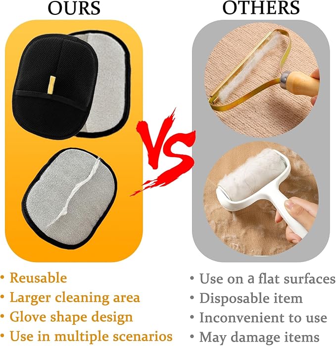 The Magic Brush Pet Hair Remover, Acssart Pet Hair Removal Glove, Electrostatic Pet Grooming Gloves, Efficient Reusable Cat & Dog Hair Remover for Couch, Furniture, Carpet, Curtain (3PCS)