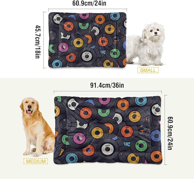 Vinyl Records Music Pet Bed Cute Dog Bed Mat Absorbing Non Slip Pad Pet Sleeping Mat for Small, Medium, and Large Dogs Puppy Cat 24 in x 18 in
