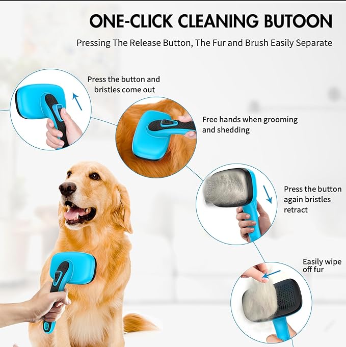 5 PCS Dog Grooming Brush Kit – Self Cleaning Slicker Brush for Shedding Short & Long Haired Dogs & Cats. Removes Loose Fur, Undercoat, Mats, Tangles. Suit for Small, Medium & Large Pets. Blue