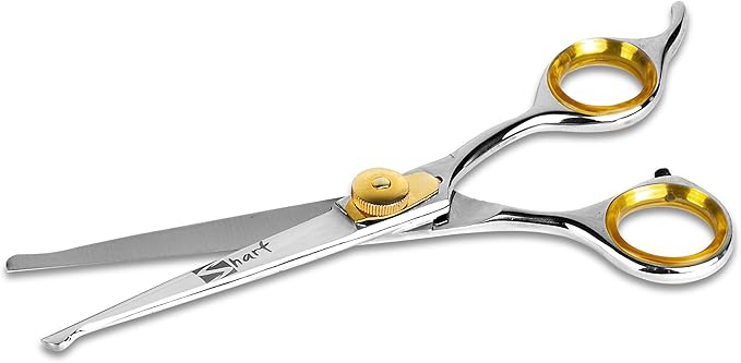 Sharf Dog Grooming Scissors, Gold Touch 6.5 Inch Straight Professional Dog Grooming Shear with Safety Round Tip