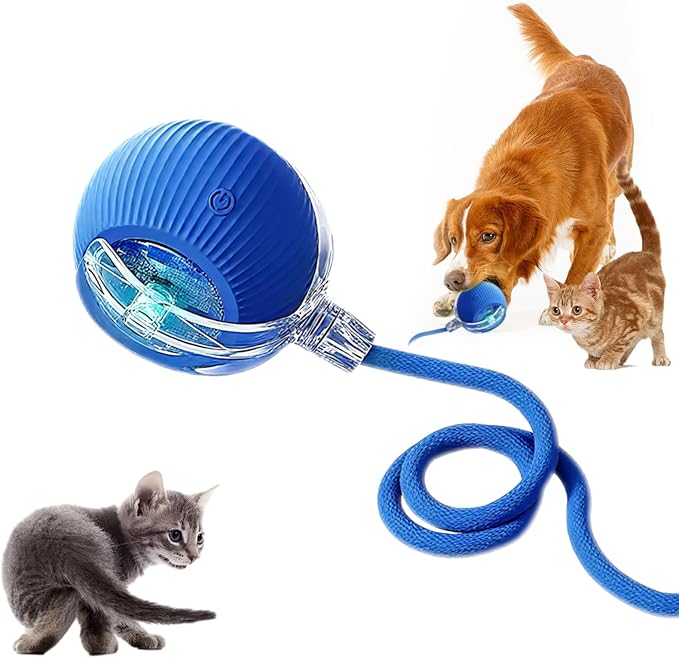 Cat Ball Toy,New Interactive Rolling Cats Dog Toy Balls 360° Smart Automatic Rolling Pet Ball, Fast Moving Toy for Dog,Interactive Toys for Cats (Blue)