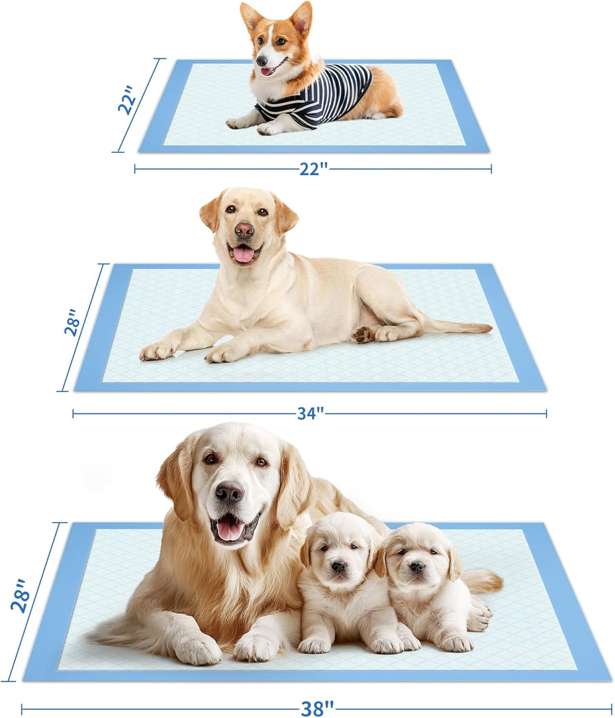 100-Pack X-Large Puppy Pads - 34'' x 28'' Pee Pads for Dogs Potty Training with Leak-Proof Quick-Dry Design, 6-Layer Wee Wee Pads for Dogs, Blue