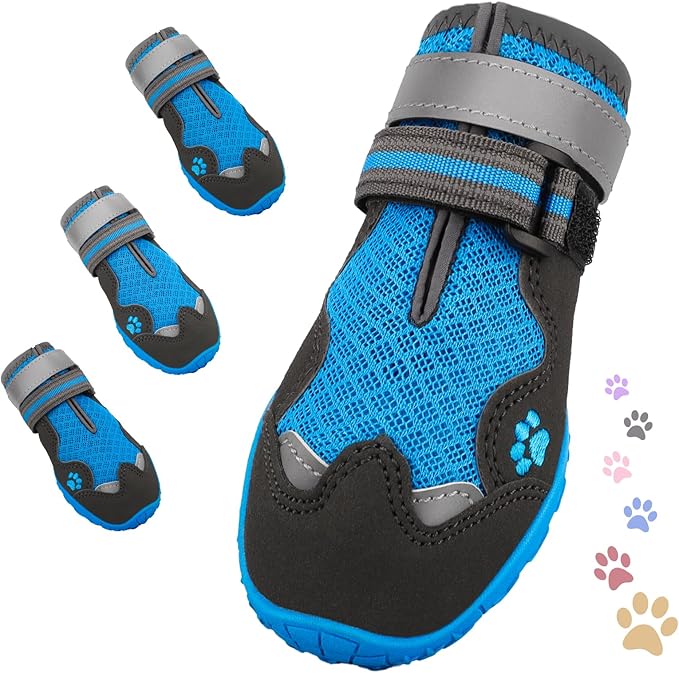 Dog Shoes for Large Medium Small Dog, Mesh Breathable Dog Shoes for Hot Pavement, Anti-Slip Dogs Boots Paw Protectors with Reflective for Outdoor Walking Indoor Hardfloors (Size 4)