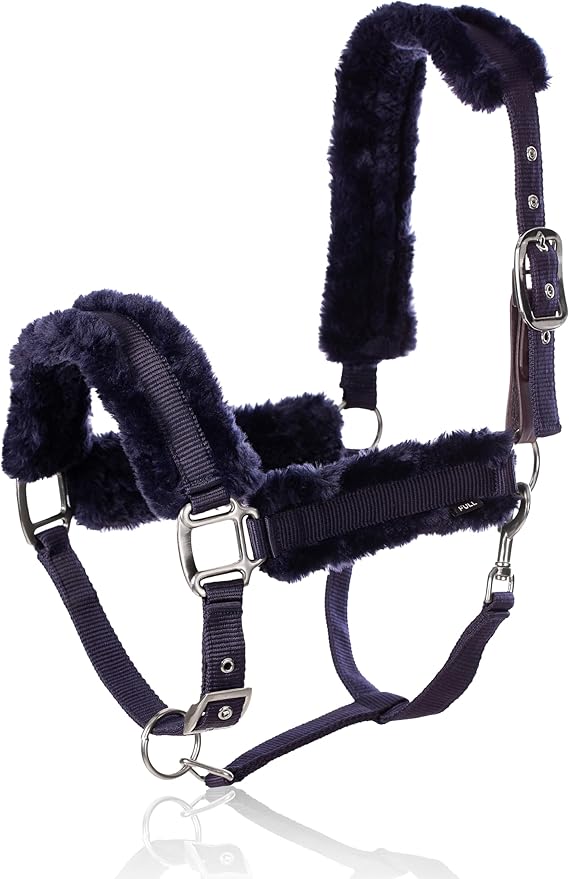 Equinavia Valkyrie Ultra Fleece Breakaway Horse Halter | Padded Fleece Adjustable Safety Halter with Nylon Webbing - Navy/Navy - Cob