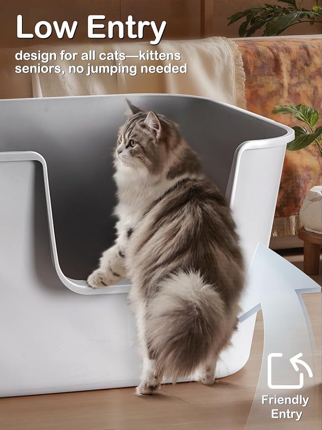 Extra Large Cat Litter Box with High Sides - Splash-Proof Design for Big Cats & Multi-Cat Homes, 24.6in x 16.7in x 12.8in (Yellow)