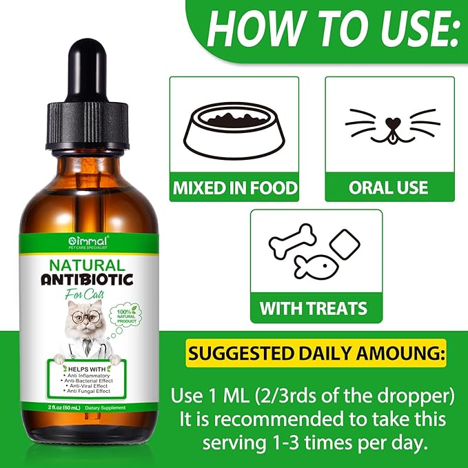 Antibiotics for Cats, Cat Antibiotics for Injections, Natural antibiotic for Cat Immune & Allergy Relief, Cough Relief, Yeast Injection, UTI Treatments, Cats Antibiotics, 60ML
