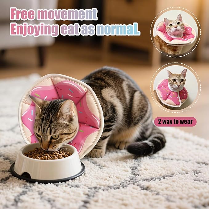 Cat Cone Collar Soft, Adjustable Cat Recovery Collar to Stop Licking After Surgery Protective E Collar for Cats Small Dogs, Dounut M