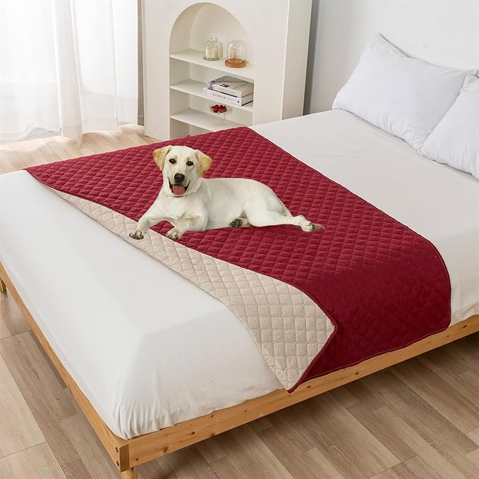 GIBZ Water Resistant Dog Bed Blanket Cover Large Anti Slip Pet Furniture Protector Washable Cat Quilted Mat for Couch, Red, 170x210cm
