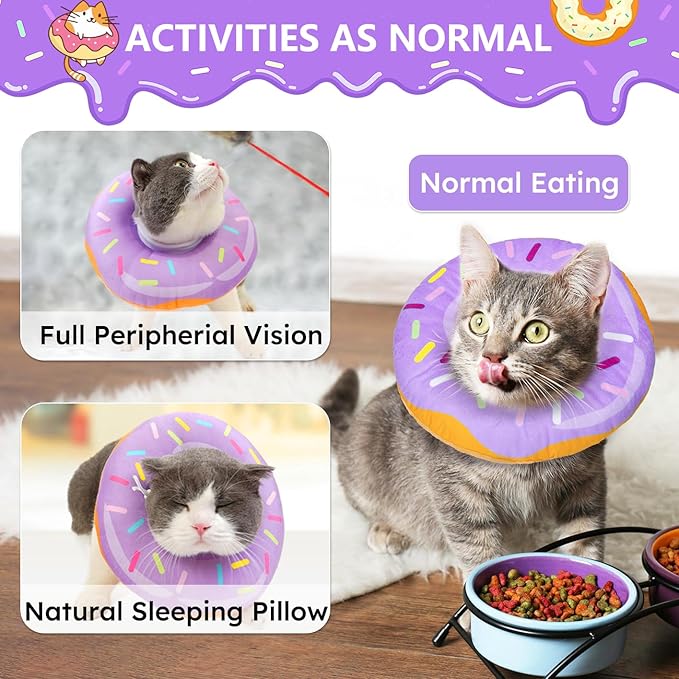 Cat Cone Collar Soft, Cat Recovery Collar for Wound Healing Cute Donut Adjustable Kitten Cones to Stop Licking Comfortable Lightweight Neck Elizabethan Collars for Kittens After Surgery