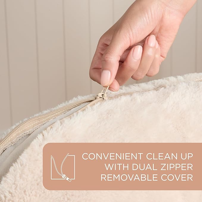 TOWN & COUNTRY EVERYDAY CuddleTown Faux Linen Comfy Cozy Cuddler Pet Bed, Supportive & Calming, Non-Slip Bottom, Machine Washable Cover, Cream, XS 20"x14"x6"