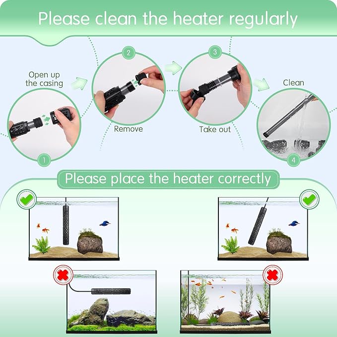 AQQA Fish Tank Heater,Aquarium Heater 50W 150W 250W 400W 500W 800W for 3-220 Gal,Set Temperature 59℉-93℉ Temperature Accuracy,Out of Water or High Temperature Automatic Power Off (150W to 15-30 gal)