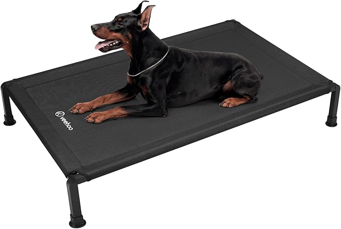 Veehoo Heavy Duty Elevated Dog Bed - Raised Bed with Washable Teslin Mesh, Non-Slip Feet, Cooling Cot, Indoor/Outdoor Use, 47" x 29", Black