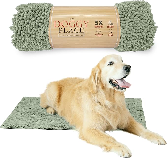 My Doggy Place Microfiber Dog Mat for Muddy Paws, 36" x 26" Sage - Absorbent and Quick-Drying Dog Paw Cleaning Mat, Washer and Dryer Safe - Non-Slip Rubber Backed Dog Floor Mat, Large