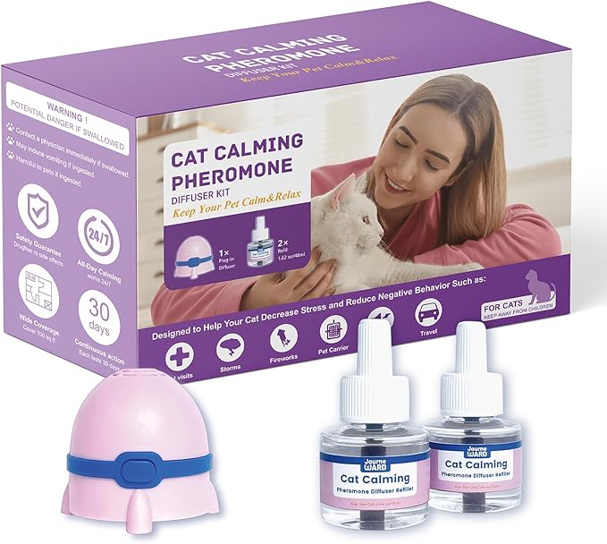 Cat Calming Diffuser, Cat Calming Pheromone Diffuser, Safe Cat Anxiety Relief, Lasts 60 Days, Reduce Stress, Cat Pheromone Diffuser (1Diffusers+2Refills), Calming Cat Pheromone Diffuser