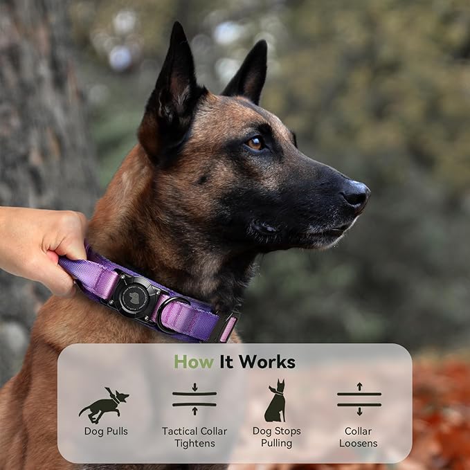 2026 Upgrade Waterproof AirTag Dog Collar, Military Tactical Dog Collar with AirTag Holder, Comfortable Control Handle and Metal Buckle, GPS Dog Collar Holder for Medium to Large Dogs (90s Retro,M)