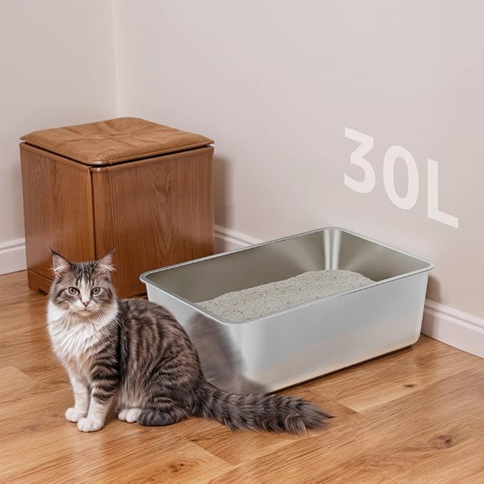 Stainless Steel Cat Litter Box 2 Pack-XXL Metal Litter Box for Adult Big Cats,Stainless Steel LitterBox Multiple Cats, Cat LitterBox -Pet Toilet Easy to Clean,Non Stick, No Smell