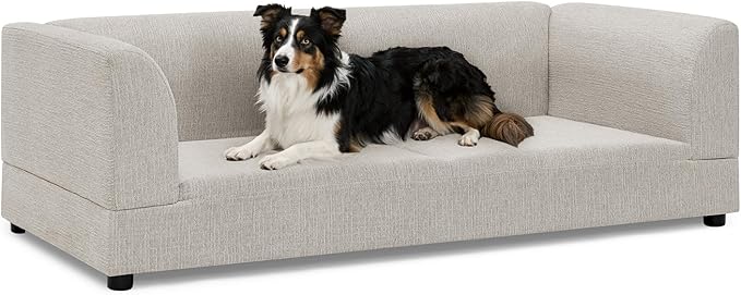 Oversized Dog Sofa Couch for Medium & Large Dogs, Modern Pet Couch Bed with Backrest & Armrests, Supportive Foam Cushion, Linen Fabric Dog Couch