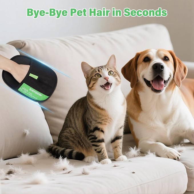 Pet-Hair-Removal-Glove 2Pcs, Double-Sided-Pet-Grooming-Glove Reusable Cat & Dog Hair Remover Mitt for Couch,Furniture,Carpet, Car Seat Electrostatic-Pet-Hair-Remover Efficient Pet-Hair-Cleaning-Glove