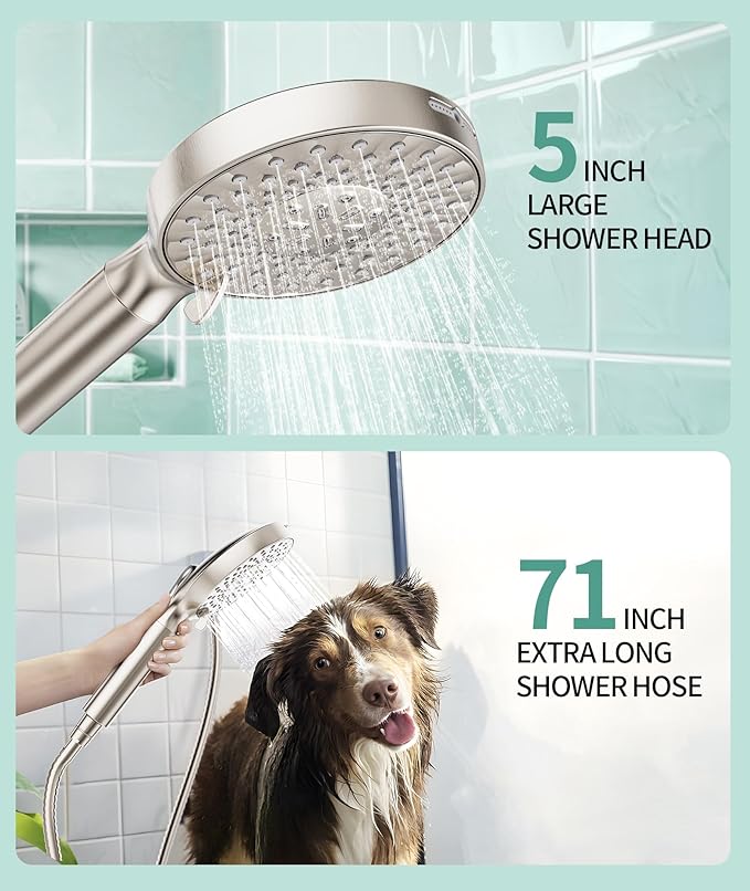 Filtered Shower Head with Handheld, High Pressure 9 Spray Mode Brushed Nickel Showerhead with Filters, detachable shower head,Water Softener Filters Beads for Hard Water - Remove Chlorine