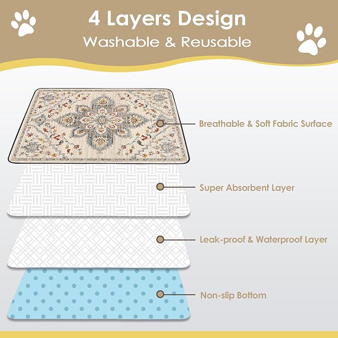 Washable Pee Pads for Dogs Large 2 Pack, 48" x 48" Reusable Puppy Pads Waterproof Dog Rugs, Super Absorbent, Leakproof, Dog Crate Pad, Playpen Mat, Whelping Pads, White Medallion