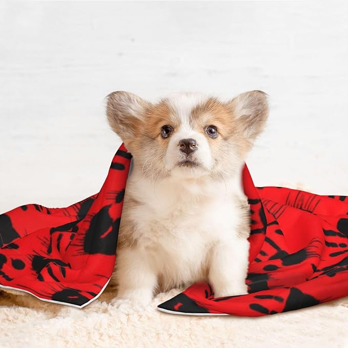 Dog and Cat Blanket in One, Funny Bloody Horror Halloween Theme, Double Sided Plush Throw with Raised Dot Pattern on One Side and Flat Velvet on Other for Variety