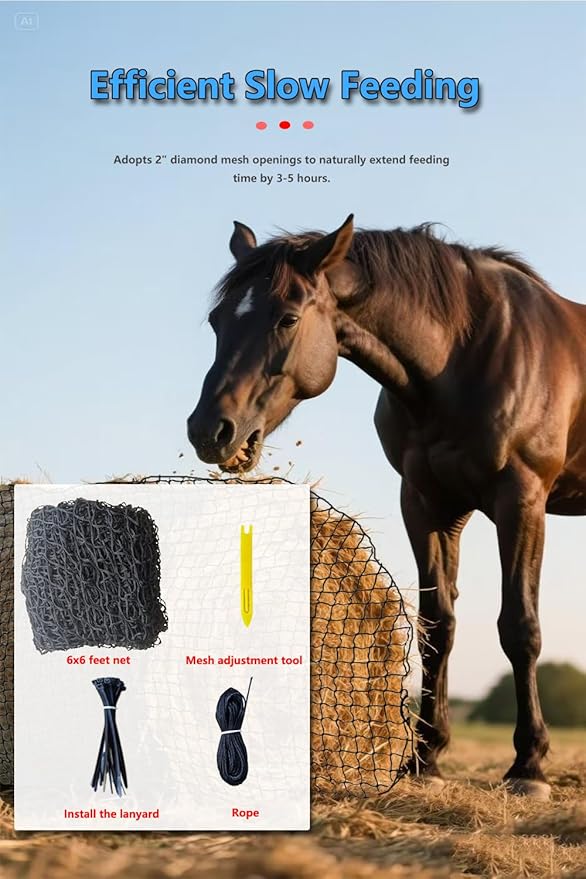 7 * 7ft Heavy Duty Slow Feeding Horse Hay Net - 1.75-inch knotless Design Saves 60% hay, 800 lbs Weatherproof Round Bale Feeder for Cattle/Goats/Sheep (7ft)