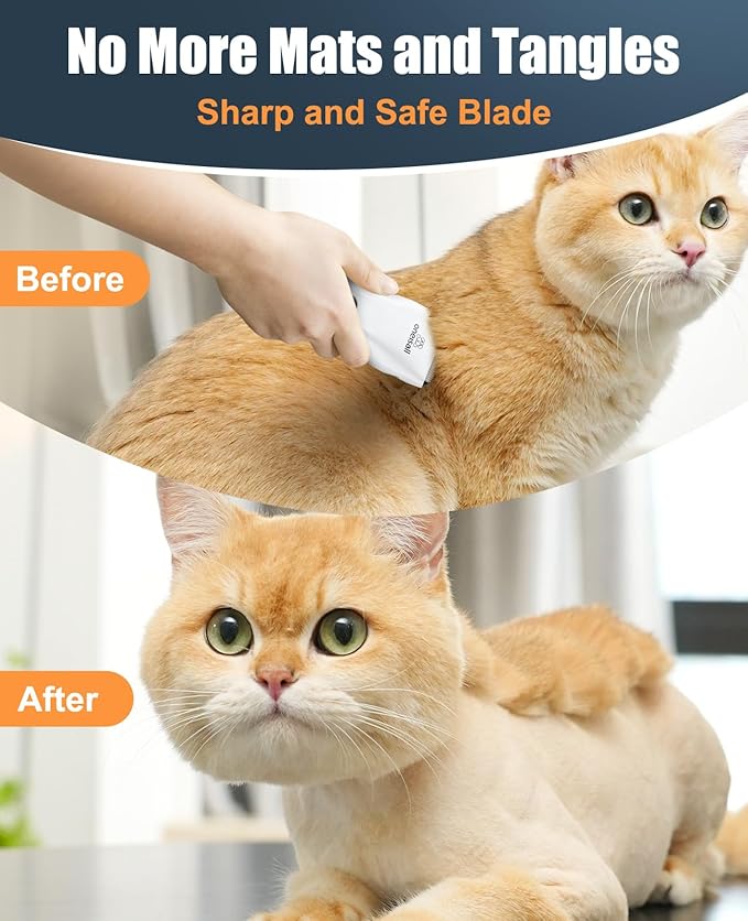 oneisall Pet Clipper for Cat Matted Hair, Pet Shaver for Cats Quiet Pet Clippers Waterproof Cordless Cat Clippers for Matted Hair Long Hair with Storage Bag (White)