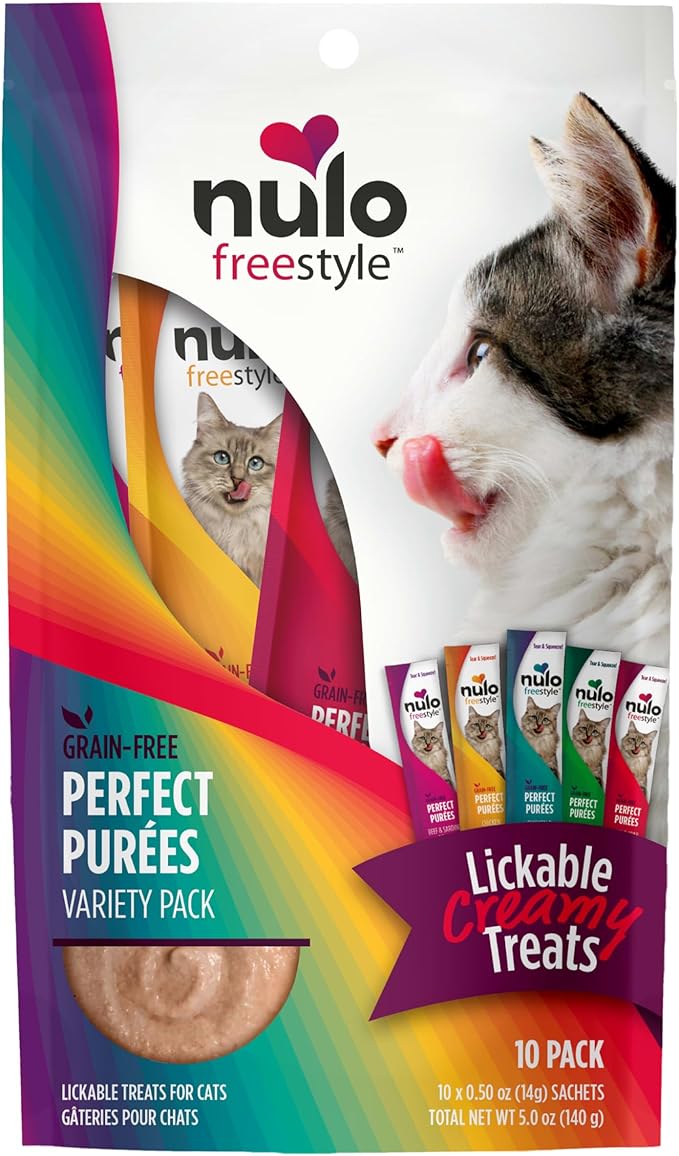 Nulo Freestyle Grain-Free Perfect Purees Premium Wet Cat Treats, Squeezable Meal Topper for Felines, High Moisture Content to Support Hydration, 0.5 Ounces in each Lickable Wet Cat Treat Pouch