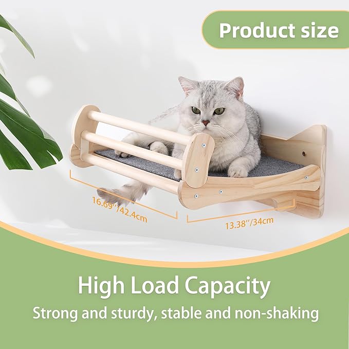 Pine Cat Wall Shelves with Scratch Mat, Wall-Mounted Cat Shelves, Space-Saving Shelf for Cats