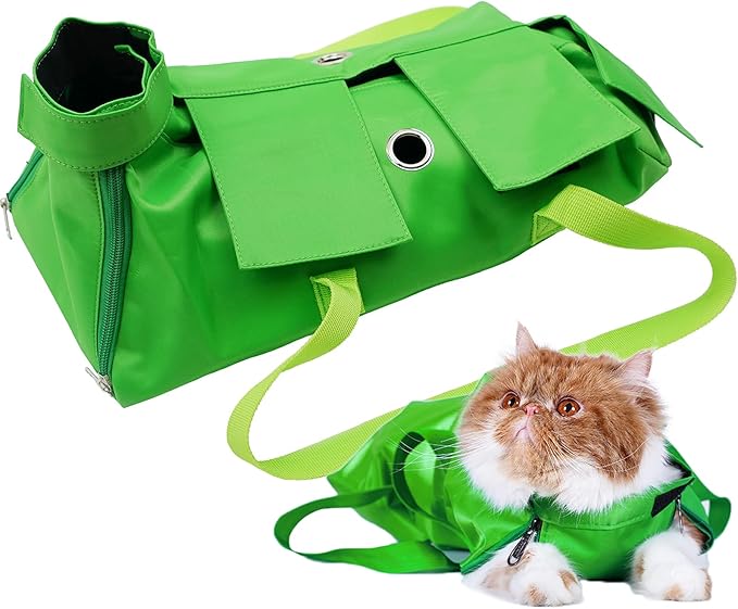 Kukaster Pet Cat’s Restraint Bag for Claw Care Nail Trimming Anti-Scratching Grooming Bag for Cats Medical Examination(Green-s)