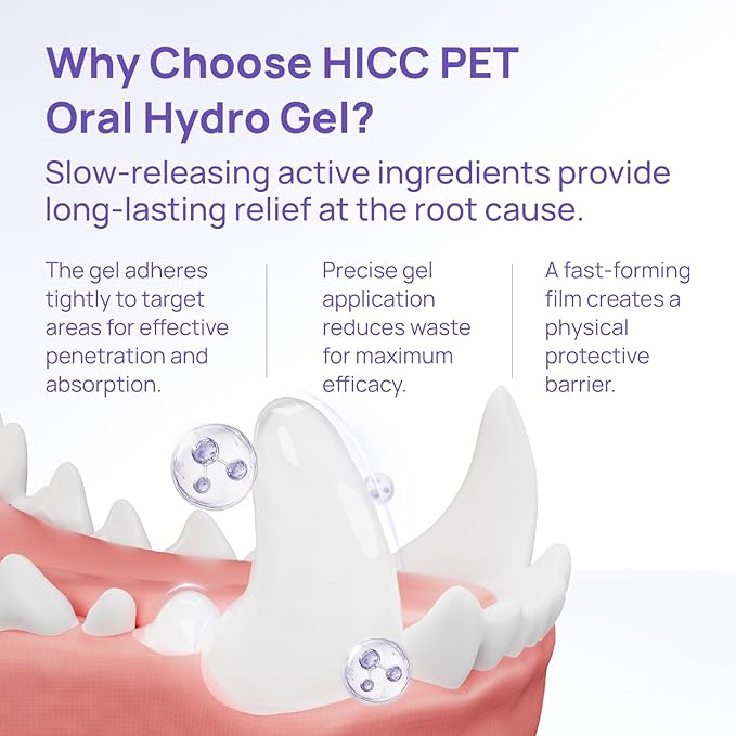 HICC PET Dog Dental Care, Oral Hydro Gel Teeth Cleaning and Breath Freshener for Dog and Cat, Relieve Gum Redness, Soothes Inflammation, Reduce Tarter and Plaque, Safe for All Animals, 2 Fl Oz