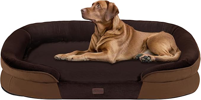 Dwanton Orthopedic Dog Bed for Extra Large Dogs with Gel Memory Foam, Waterproof Dog Sofa, Washable Pet Bed with Four Sided Bolster Cushion, Removable Cover & Non-Slip Bottom, 45", Brown