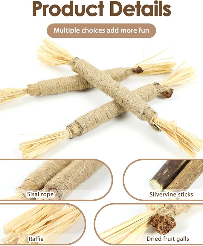 Tocirelo Silvervine Sticks Cat Toys - 6Pack Natural Cat Chew Toy Teeth Cleaning, Matatabi Dental Care Kitten Treat, Catnip Cat Teething Toys, Catmint Silver Vine Sticks for Bored Indoor Kitty