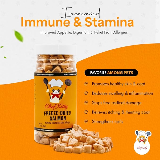 Freeze-Dried Salmon Treats for Cats & Dogs – 100% Wild Caught, Single Ingredient, High-Protein, Healthy Snack – No Additives or Preservatives – 1.4oz - Inspected & Tested in USA