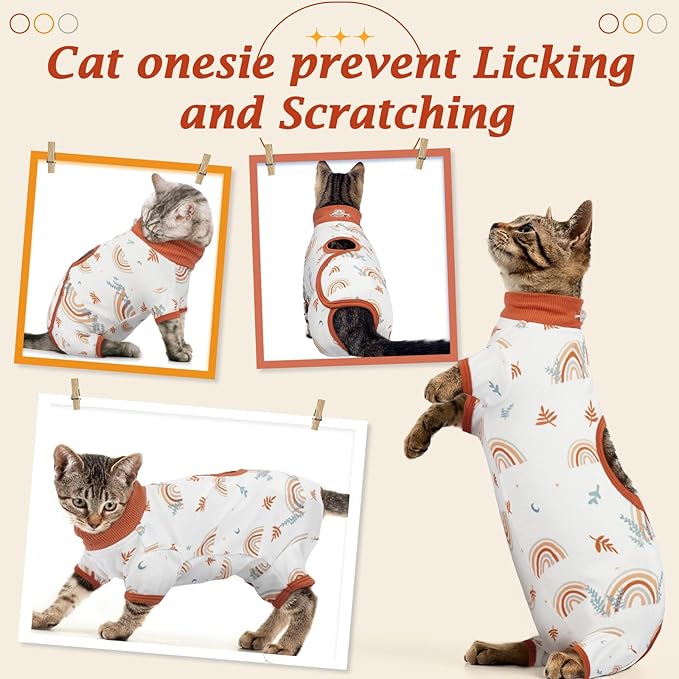 DENTRUN Cat Surgery Recovery Suit Female Male Soft Onesie, Kitten Surgical Collar Cone Alternative Shirt, Abdominal Wounds Anti-Licking Pajama for Small Pets Spay, Cat Body Suit Post Surgery