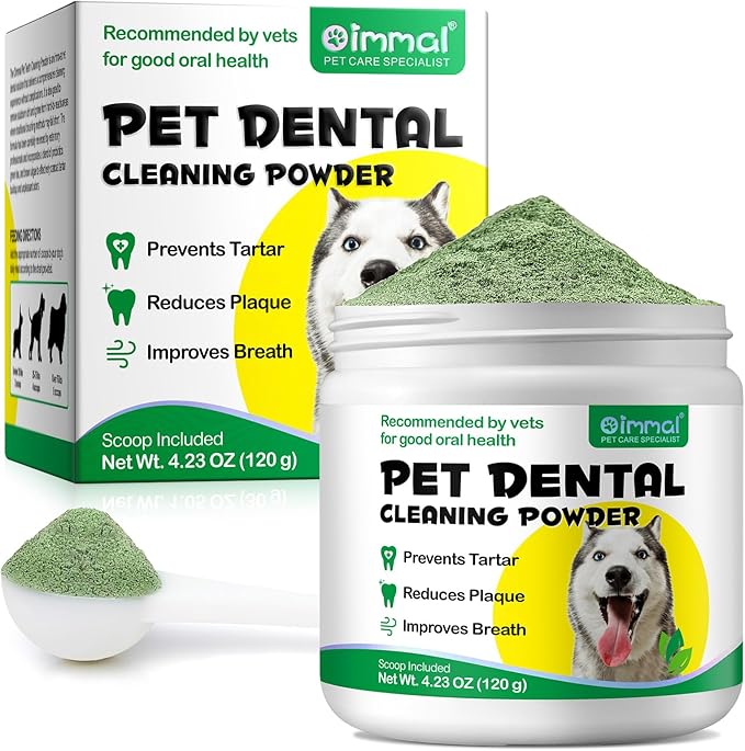 Dog Dental Powder, 120g Teeth Cleaning Powder for Dogs, Breath Freshener with Probiotics Improve Bad Breath, Remove Plaque & Tartar - Pets Dental Care Supplement for Dogs - 4.23 OZ/Scoop Included