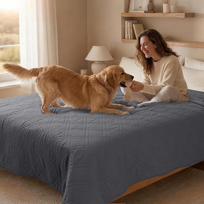 100% Waterproof Dog Couch Protector, Triple-Layer Waterproof Dog Bed Cover Pet Blanket Reversible 2-Tone Sofa Shield, Non-Slip Furniture Guard for Pets(42×50 Inch, Gray+Gray)