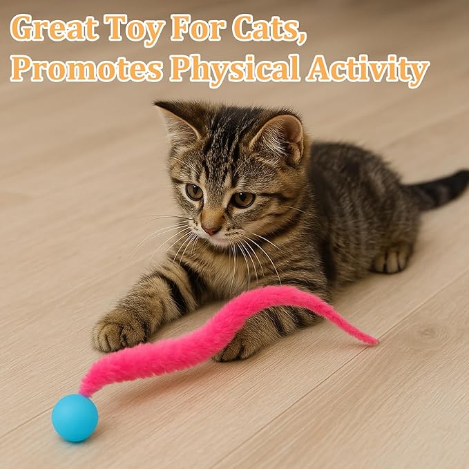 6 Pcs Bouncy Ball for Cats, Colorful Fuzzy Bouncy Cat Worm Toy Ball Fuzzy Worms (Balls Colors are Random)