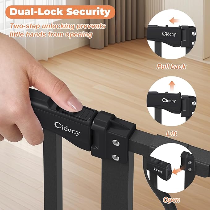 29"-45" Baby Gate for Stairs, Auto Close Stroller Friendly Dog Gate Indoor for Doorways, Pressure Mounted Baby Gate, Easy Walk Through Gate for Children & Pets, Black