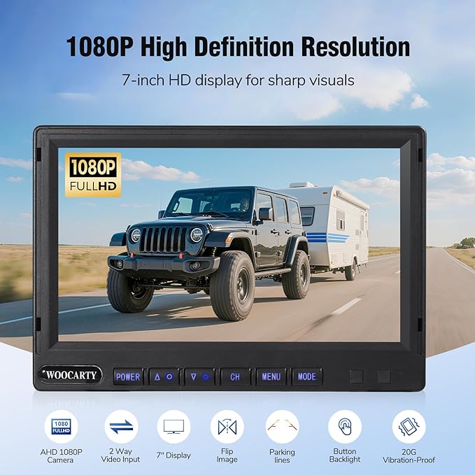 7-inch AHD1080P Wired RV Backup Camera System, IP69k Waterproof IR Night Vision Reversing Camera, Vibration-Proof 20G for Trailer/Tractors/Truck/Excavator/Caravan/Skid Steer/Heavy Equipment
