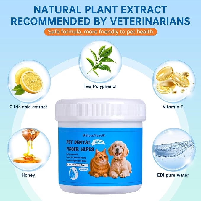 PET Teeth Cleaning Wipes for Dogs & Cats,Gentle Pet Dental Care Wipes with Massaging Micro-Brushing Beads, Remove Bad Breath & Plaque.Dog Toothbrush & Tooth Brushing Kit-Unscented