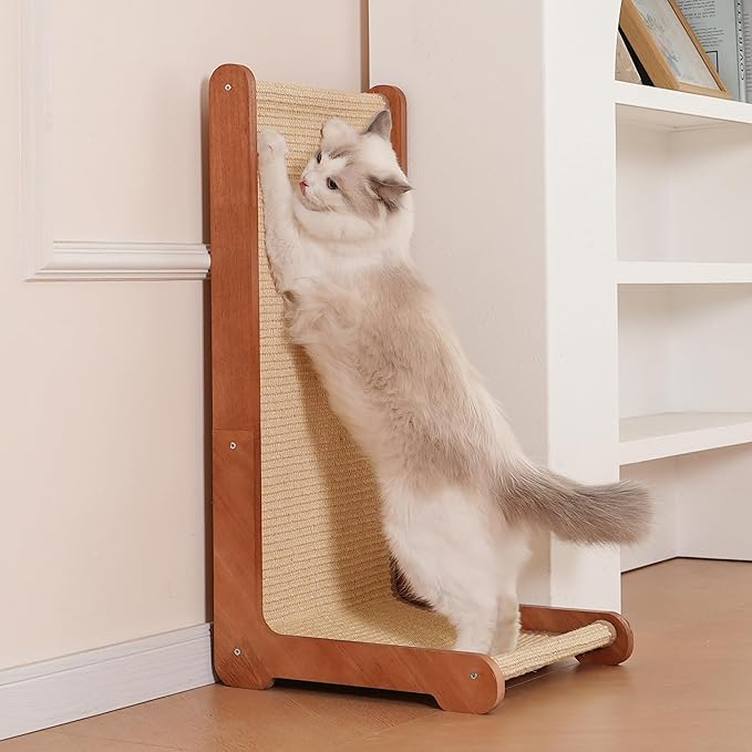 Cat Scratching Post for Indoor Cats, Solid Wood Frame Natural Sisal L Shape Cat Scratch Pad, Vertical Cat Scratcher,Cat Scratching Board Cat Scratch Post,Perfect Cat Furniture