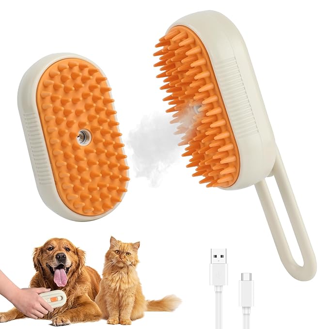 4 in 1 Cat Steam Brush for Shedding, Rechargeable Pet Steam Groomer Brush, Massage, Cleaning, Shedding & Combing Multifunctional Hair Removal Comb for Cats Dogs (Cream color)